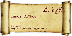 Lencz Ákos névjegykártya
